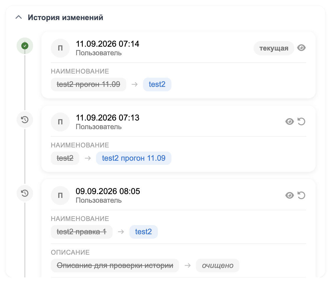 История изменений модели