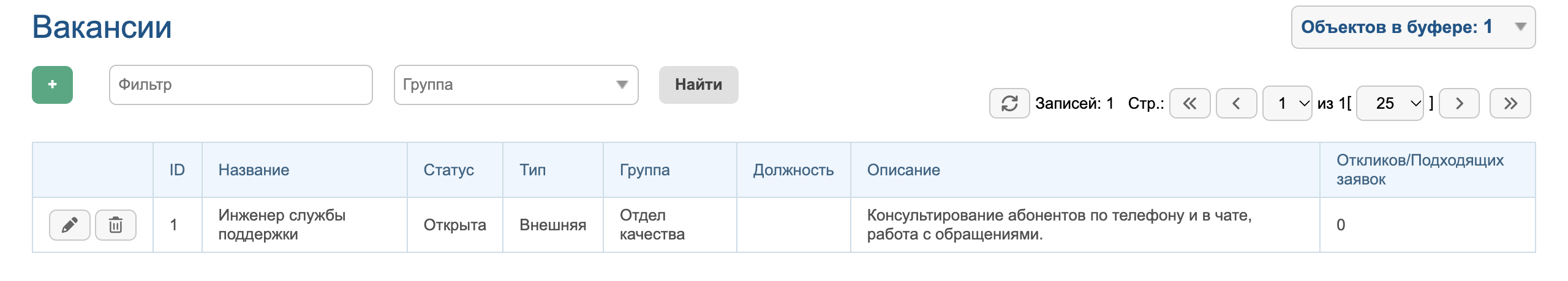 Список вакансий